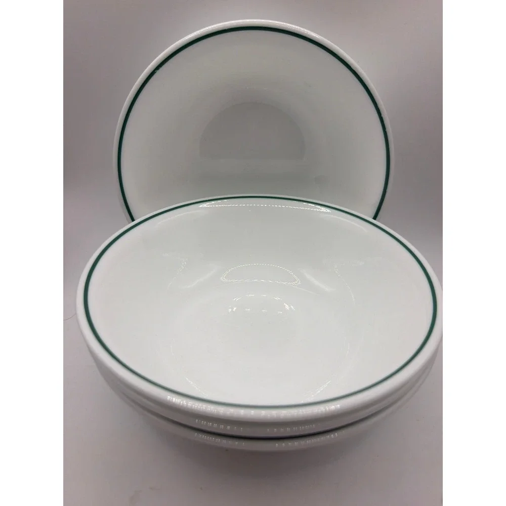 Vintage Corelle Cereal Bowls with Dark Green Rim Set of 4 Shiny Finish Round